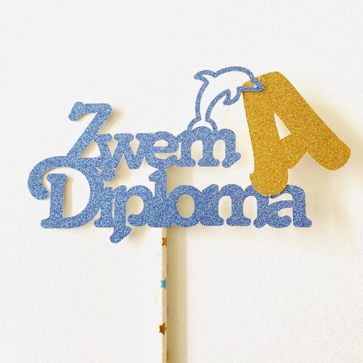Taarttopper|Zwemdiploma A|Glitter blauw|16 cm breed|stevig karton